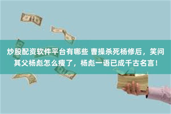 炒股配资软件平台有哪些 曹操杀死杨修后，笑问其父杨彪怎么瘦了，杨彪一语已成千古名言！